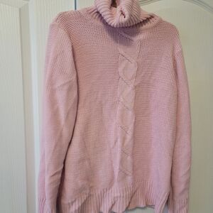 Elegant Pink Cable Knit Turtleneck Sweater